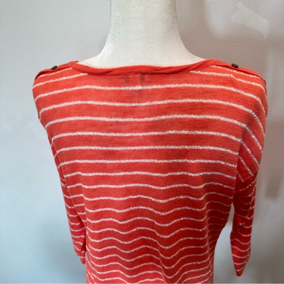 J.Jill Linen Blend Coral Striped Knit Top 3/4 Sleeve Button Accent Womens size M - Picture 6 of 8